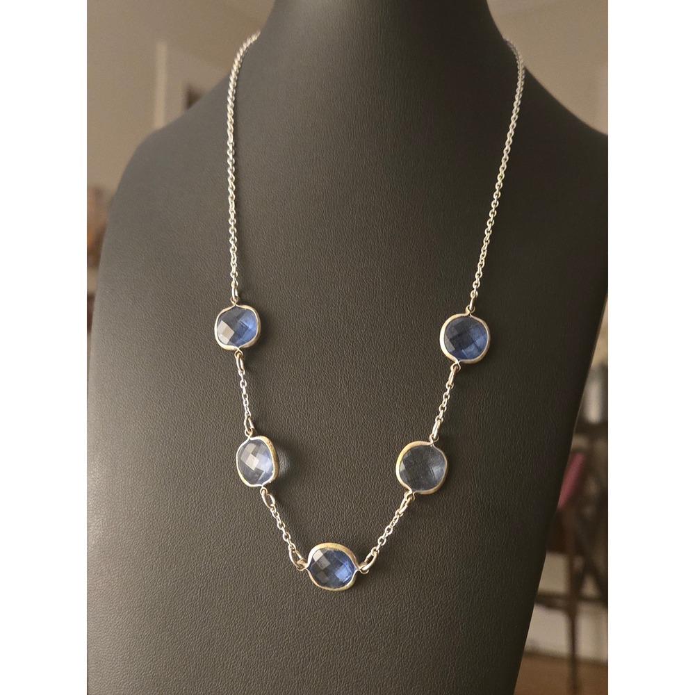 NRT For Avon Blue Bezel Set Station Necklace 16in Vintage 1970s Rare Find